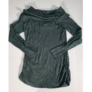 Maurices Tunic Top Off Shoulder Ruched Long Sleeve Green Medium